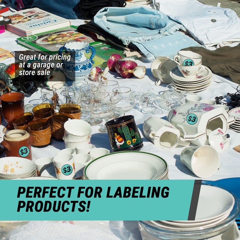 OfficeSmartLabels 3 Dollar Price Stickers (2 inch, Turquoise, Circle Dot - 300 Labels) 3 Dollar Stickers for Garage Sales, Yard Sales, or Retail Stores - Image 3